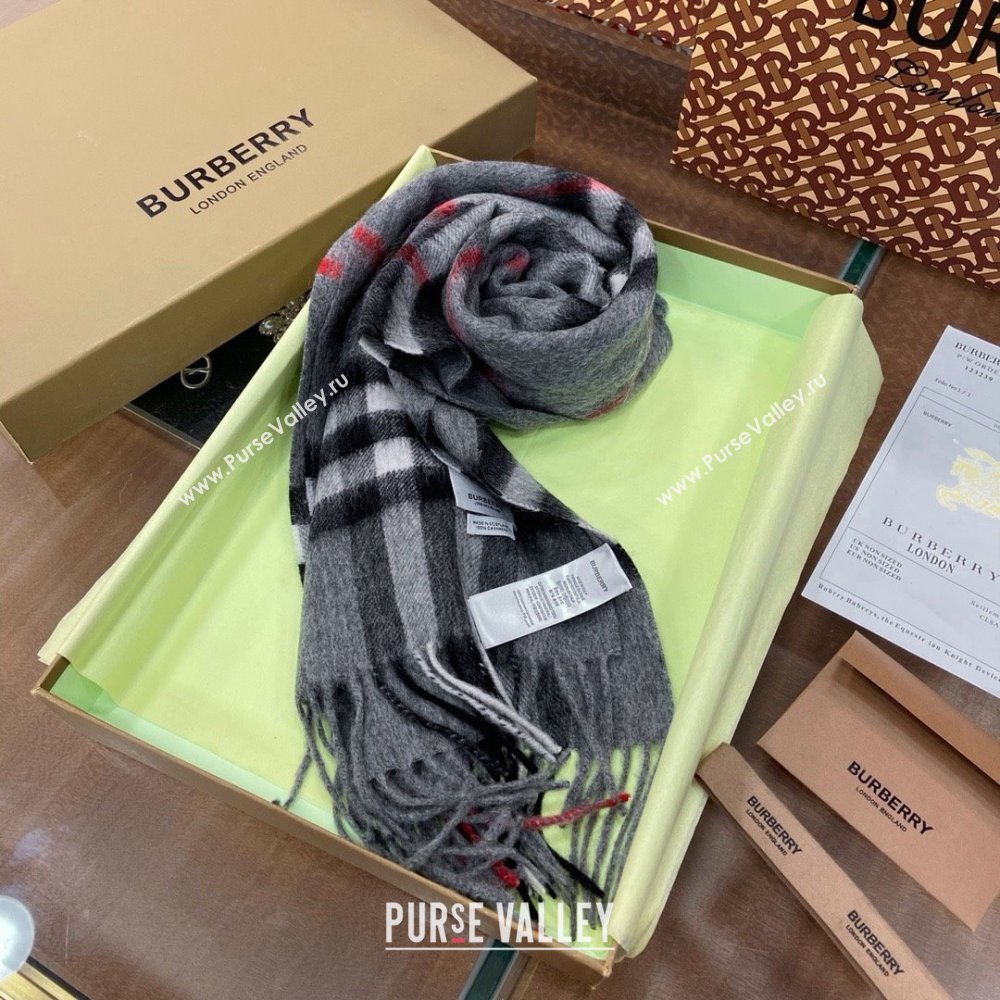 Burberry Check Cashmere Scarf 30x168cm B011603 Grey 2025 Top Quality (WTZ-25011603)