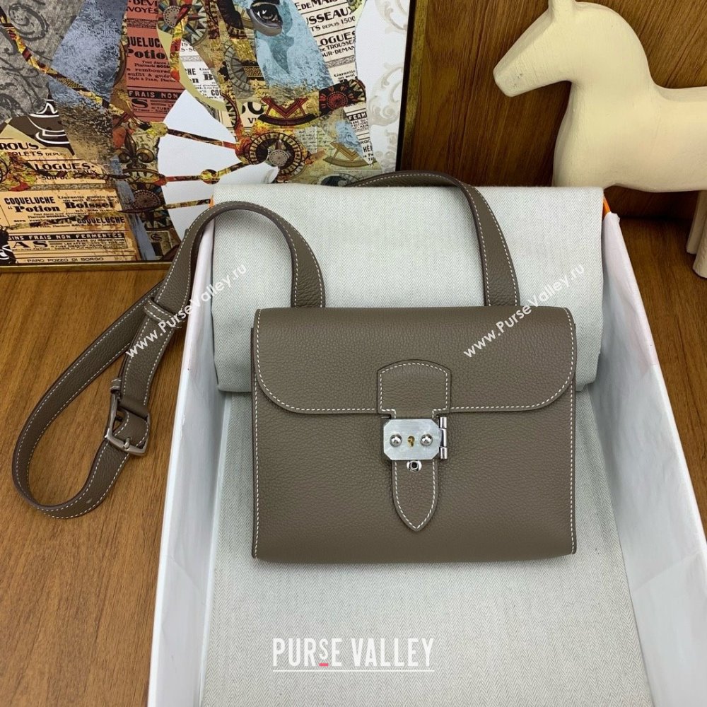 Hermes Sac a depeches 21 Bag in Original Togo Leather Etoupe/Silver 2025(Full Handmade) (XYA-25012102)