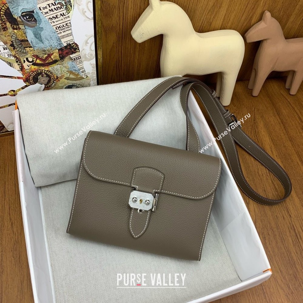 Hermes Sac a depeches 21 Bag in Original Togo Leather Etoupe/Silver 2025(Full Handmade) (XYA-25012102)