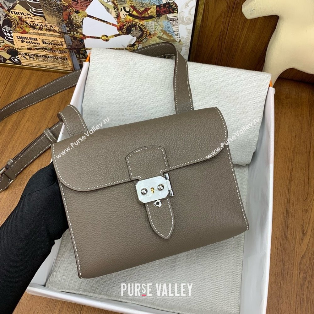 Hermes Sac a depeches 21 Bag in Original Togo Leather Etoupe/Silver 2025(Full Handmade) (XYA-25012102)