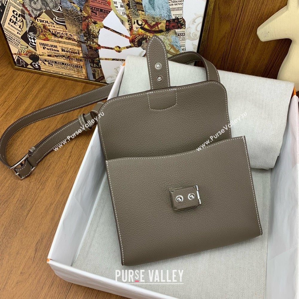 Hermes Sac a depeches 21 Bag in Original Togo Leather Etoupe/Silver 2025(Full Handmade) (XYA-25012102)