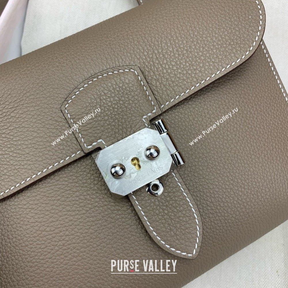 Hermes Sac a depeches 21 Bag in Original Togo Leather Etoupe/Silver 2025(Full Handmade) (XYA-25012102)