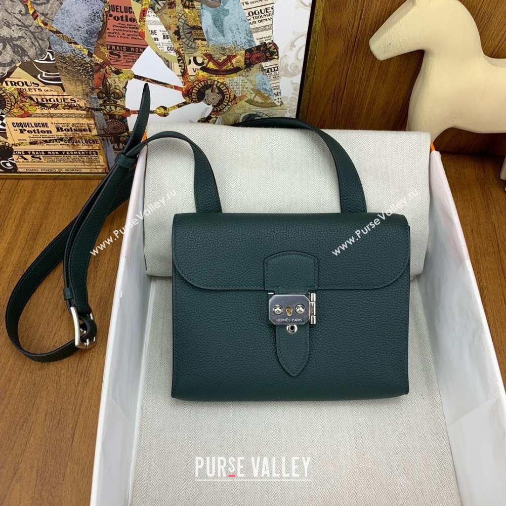 Hermes Sac a depeches 21 Bag in Original Togo Leather 6O Green/Silver 2025(Full Handmade) (XYA-25012103)