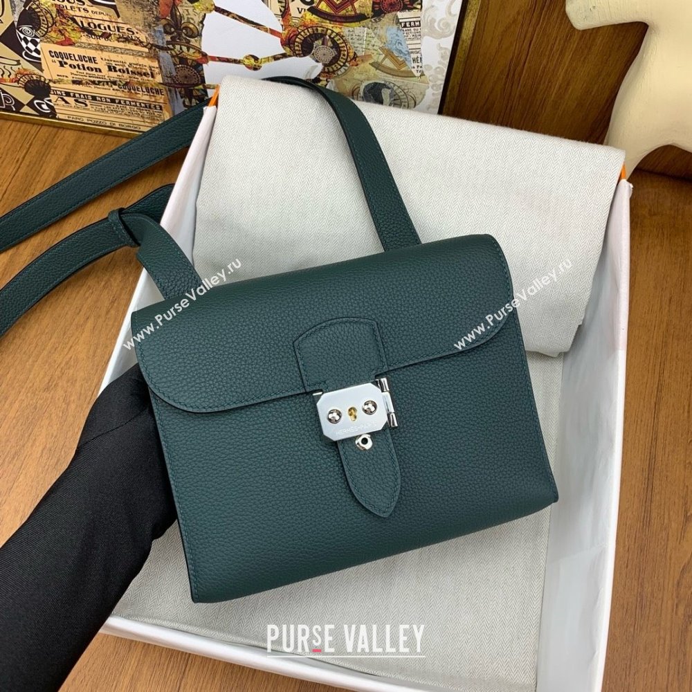Hermes Sac a depeches 21 Bag in Original Togo Leather 6O Green/Silver 2025(Full Handmade) (XYA-25012103)