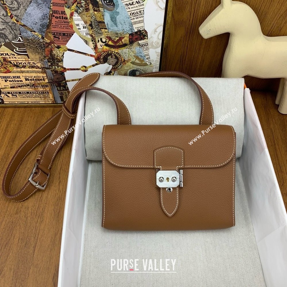Hermes Sac a depeches 21 Bag in Original Togo Leather 37 Brown/Silver 2025(Full Handmade) (XYA-25012104)