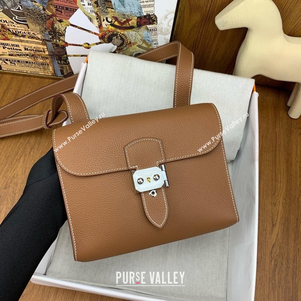 Hermes Sac a depeches 21 Bag in Original Togo Leather 37 Brown/Silver 2025(Full Handmade) (XYA-25012104)