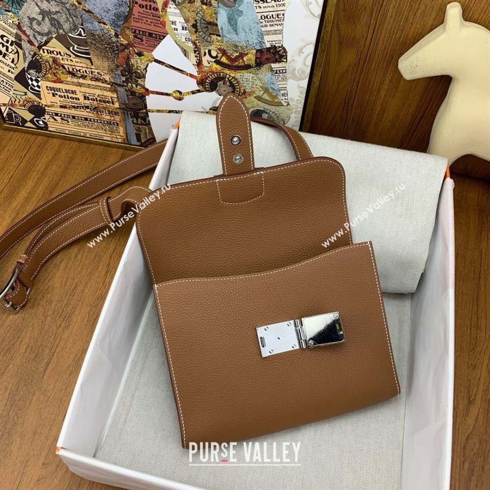 Hermes Sac a depeches 21 Bag in Original Togo Leather 37 Brown/Silver 2025(Full Handmade) (XYA-25012104)