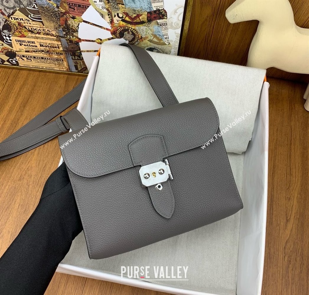 Hermes Sac a depeches 21 Bag in Original Togo Leather 8F Tinware Grey/Silver 2025(Full Handmade) (XYA-25012105)