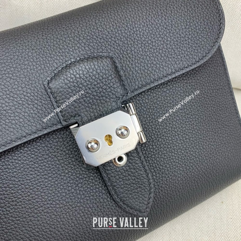 Hermes Sac a depeches 21 Bag in Original Togo Leather Black/Silver 2025(Full Handmade) (XYA-25012106)