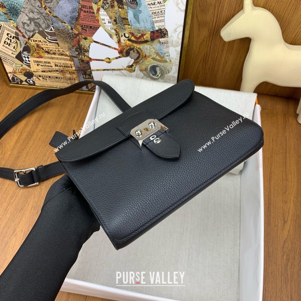 Hermes Sac a depeches 21 Bag in Original Togo Leather Black/Silver 2025(Full Handmade) (XYA-25012106)