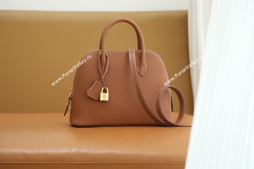 Hermes Bolide 1923-25 Bag in Origianl Evercolor Leather Brown/Gold 2025(Full Handmade) (AYA-25012110)