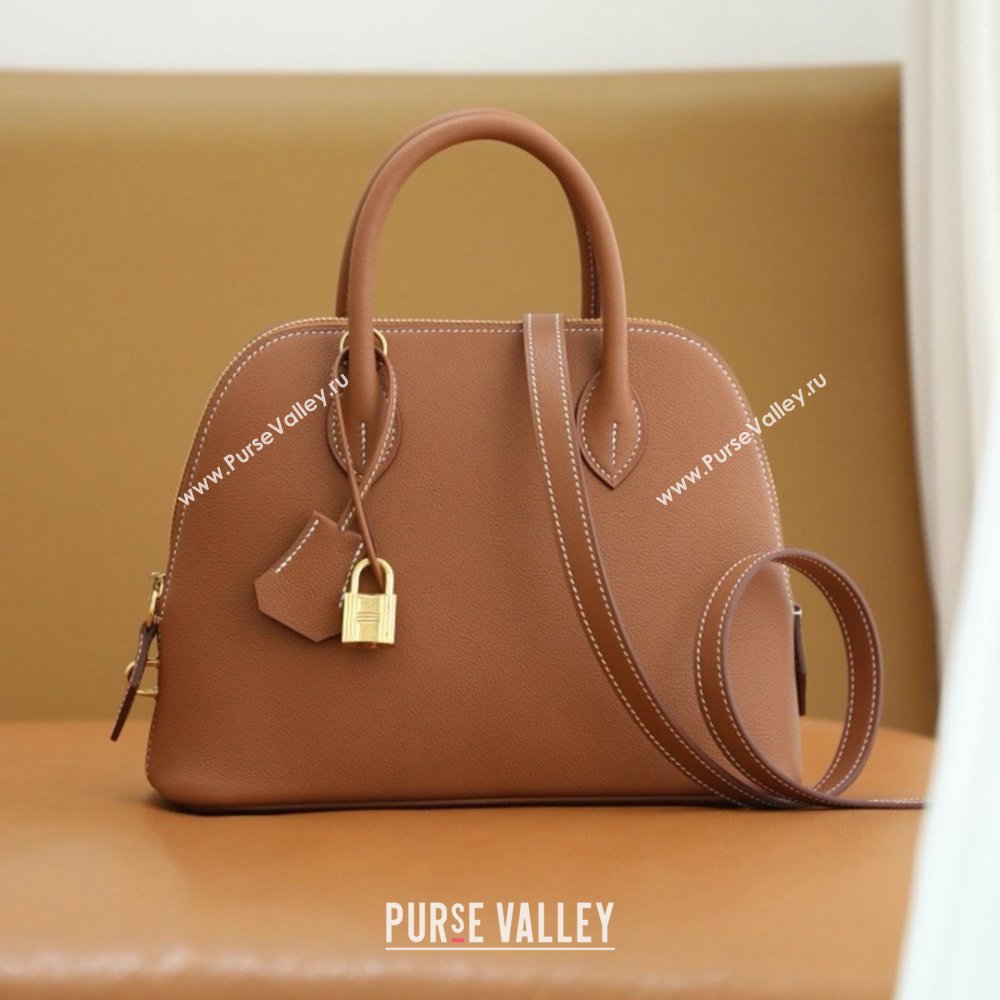 Hermes Bolide 1923-25 Bag in Origianl Evercolor Leather Brown/Gold 2025(Full Handmade) (AYA-25012110)