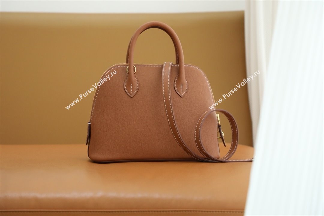 Hermes Bolide 1923-25 Bag in Origianl Evercolor Leather Brown/Gold 2025(Full Handmade) (AYA-25012110)
