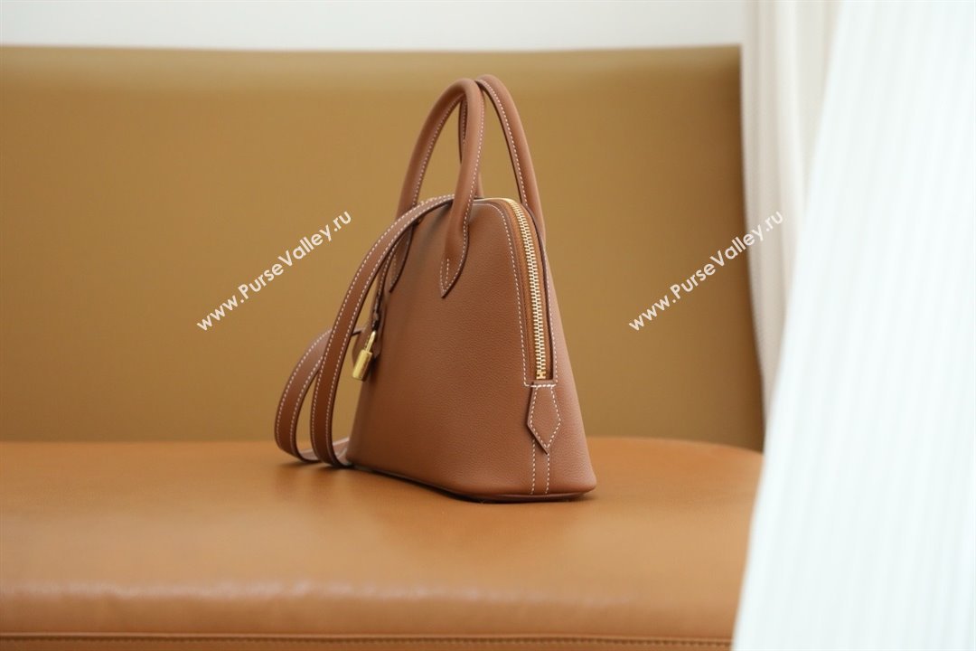 Hermes Bolide 1923-25 Bag in Origianl Evercolor Leather Brown/Gold 2025(Full Handmade) (AYA-25012110)
