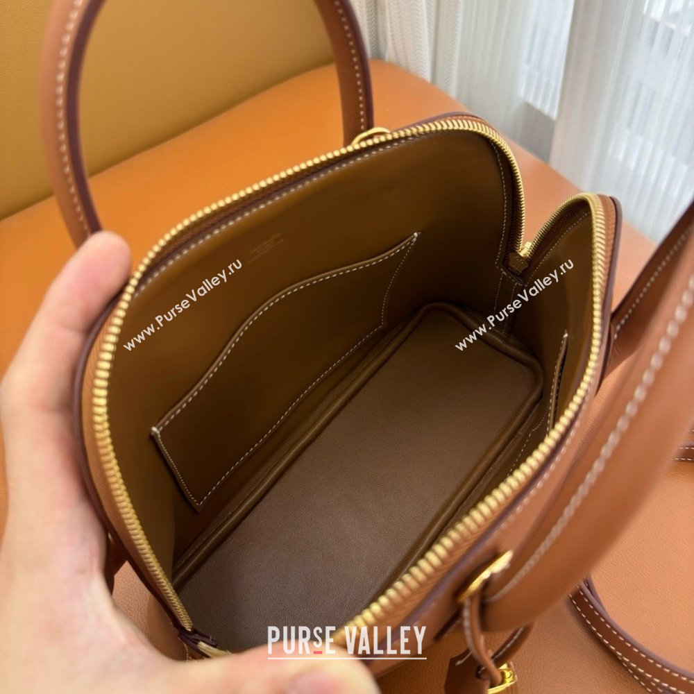Hermes Bolide 1923-25 Bag in Origianl Evercolor Leather Brown/Gold 2025(Full Handmade) (AYA-25012110)
