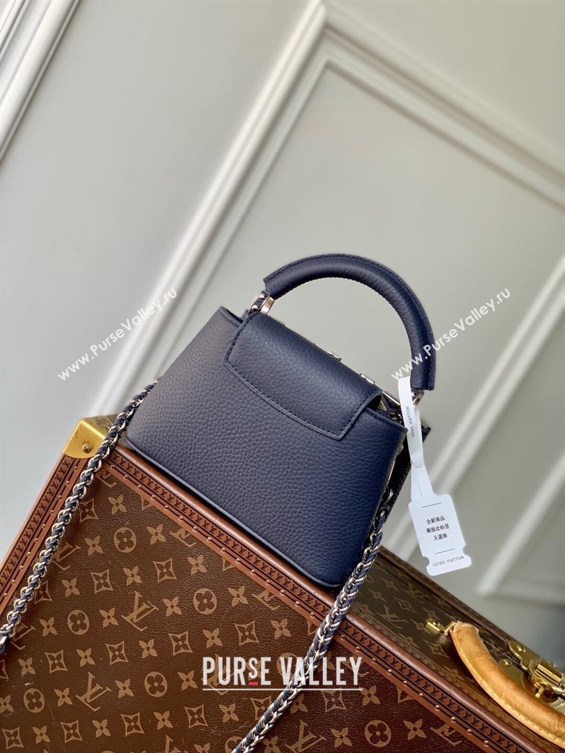 Louis Vuitton Capucines Mini Bag in Black Taurillon Leather with Maxi Studs M12751 Navy Blue 2025 (K-25021426)