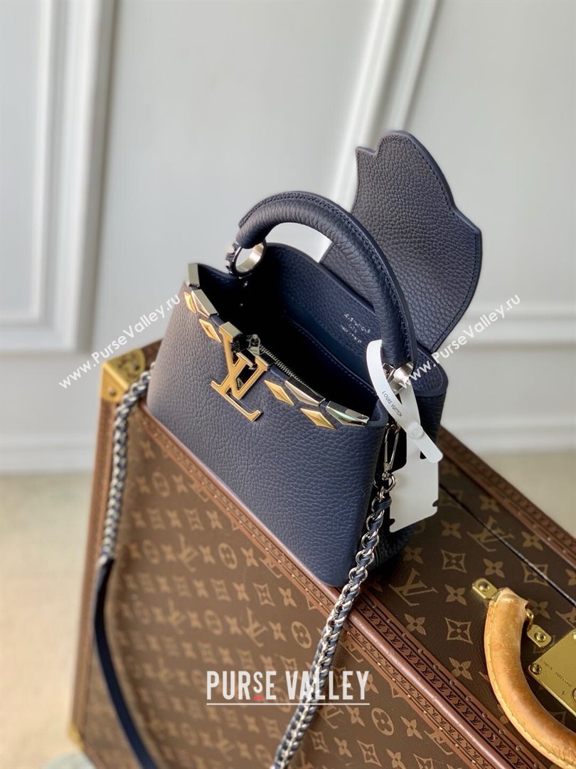 Louis Vuitton Capucines Mini Bag in Black Taurillon Leather with Maxi Studs M12751 Navy Blue 2025 (K-25021426)