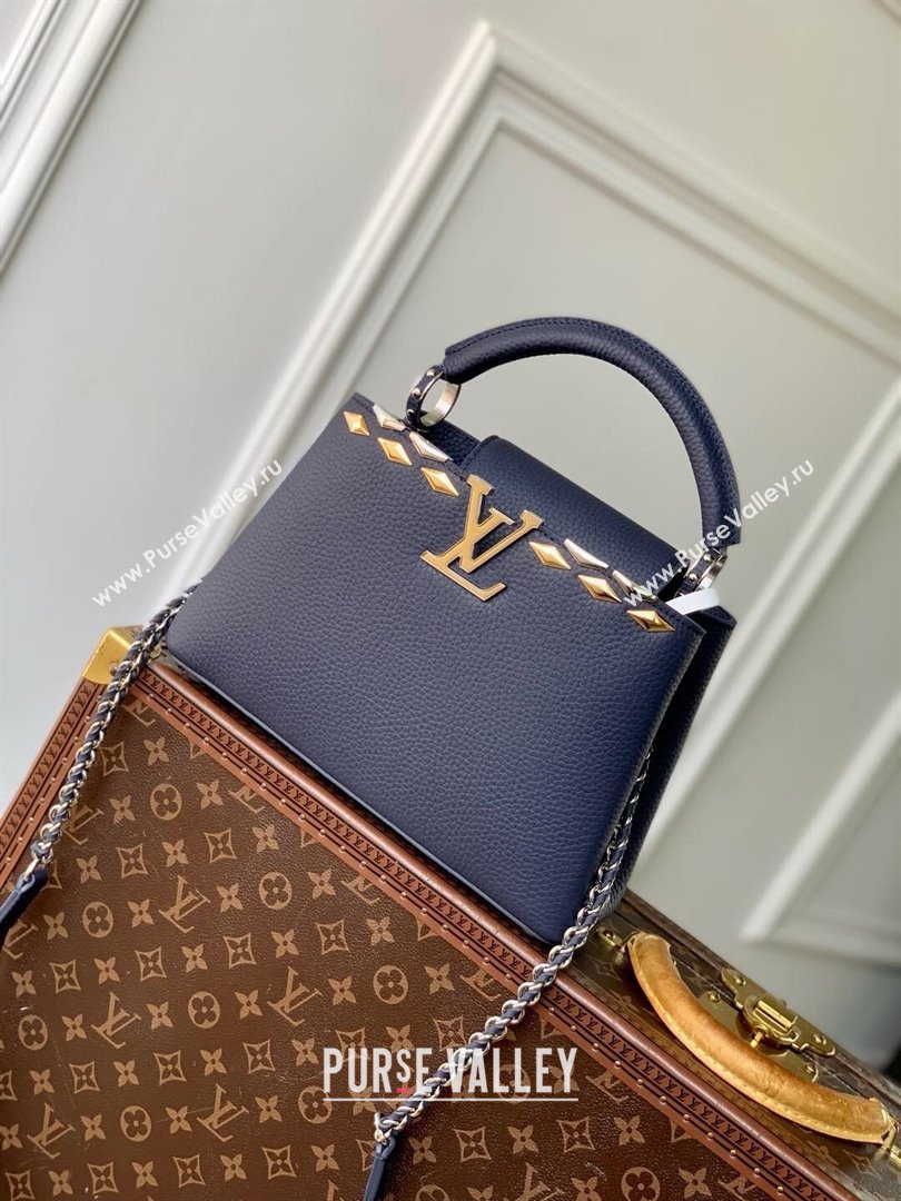 Louis Vuitton Capucines BB Bag in Black Taurillon Leather with Maxi Studs M12751 Navy Blue 2025 (K-25021427)