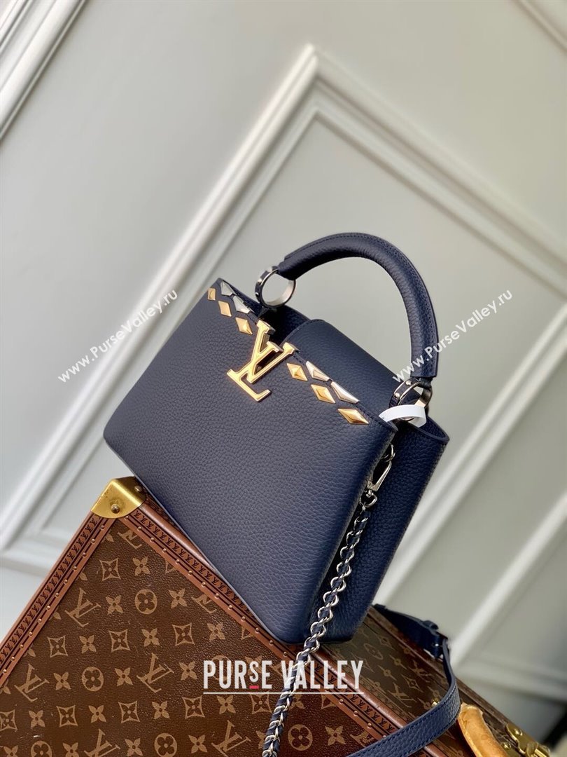 Louis Vuitton Capucines BB Bag in Black Taurillon Leather with Maxi Studs M12751 Navy Blue 2025 (K-25021427)