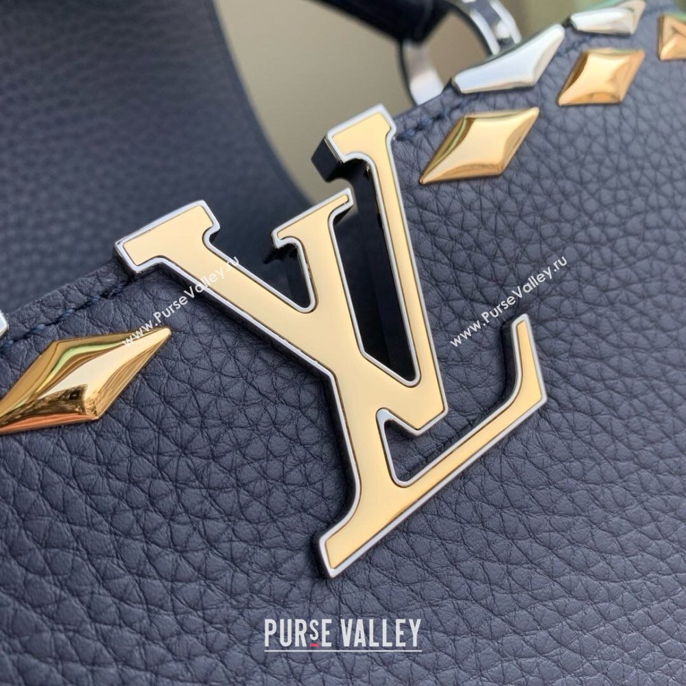 Louis Vuitton Capucines BB Bag in Black Taurillon Leather with Maxi Studs M12751 Navy Blue 2025 (K-25021427)