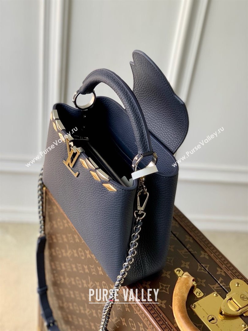 Louis Vuitton Capucines BB Bag in Black Taurillon Leather with Maxi Studs M12751 Navy Blue 2025 (K-25021427)