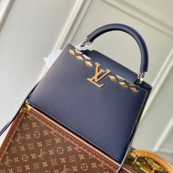 Louis Vuitton Capucines MM Bag in Black Taurillon Leather with Maxi Studs M12751 Navy Blue 2025 (K-25021429)