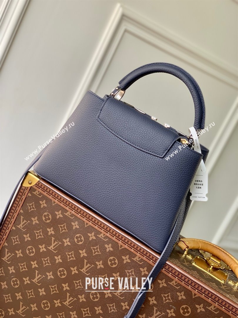Louis Vuitton Capucines MM Bag in Black Taurillon Leather with Maxi Studs M12751 Navy Blue 2025 (K-25021429)