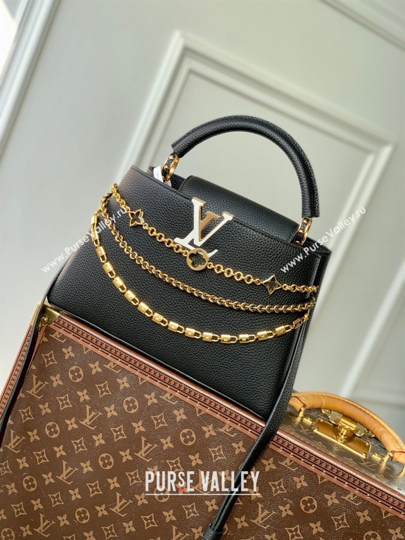 Louis Vuitton Capucines MM Bag in Black Taurillon Leather with Chain M12345 2025 (K-25021419)