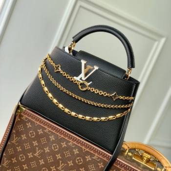 Louis Vuitton Capucines MM Bag in Black Taurillon Leather with Chain M12345 2025 (K-25021419)