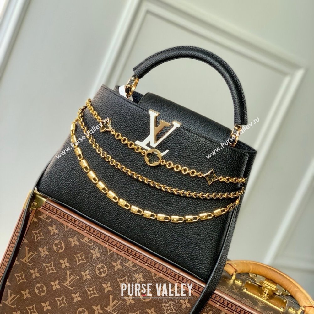 Louis Vuitton Capucines MM Bag in Black Taurillon Leather with Chain M12345 2025 (K-25021419)