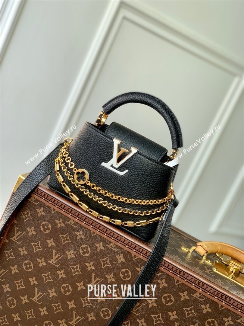 Louis Vuitton Capucines Mini Bag in Black Taurillon Leather with Chain M12345 2025 (K-25021418)