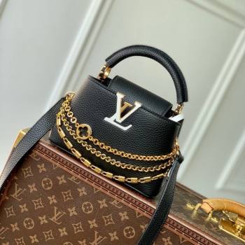 Louis Vuitton Capucines Mini Bag in Black Taurillon Leather with Chain M12345 2025 (K-25021418)