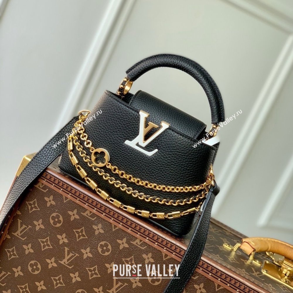 Louis Vuitton Capucines Mini Bag in Black Taurillon Leather with Chain M12345 2025 (K-25021418)
