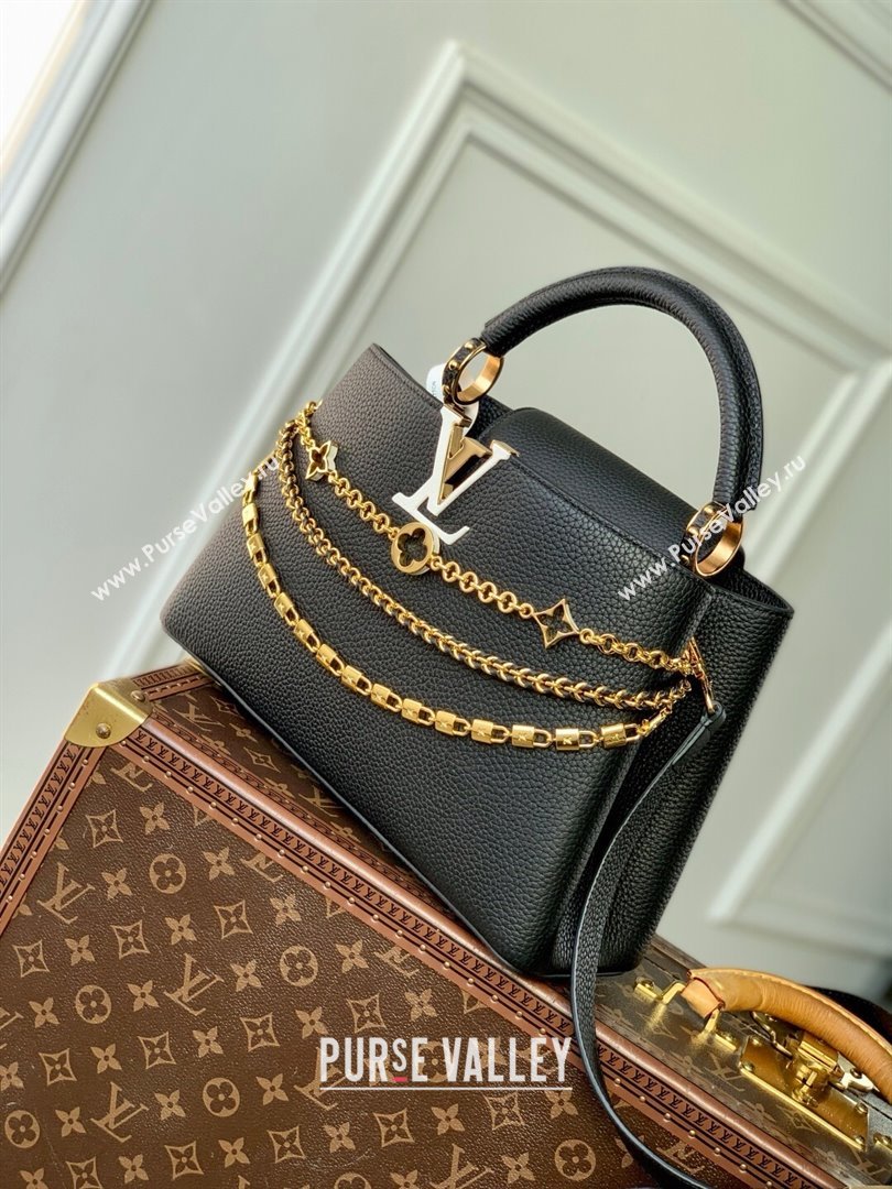 Louis Vuitton Capucines MM Bag in Black Taurillon Leather with Chain M12345 2025 (K-25021419)