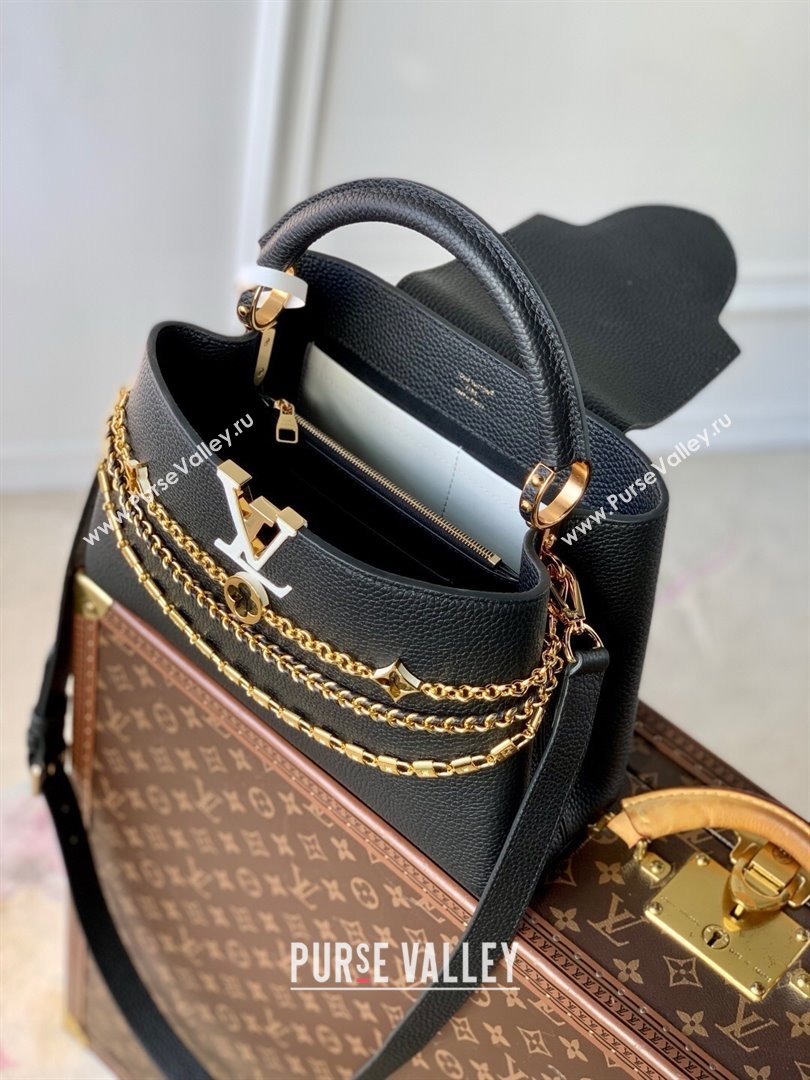 Louis Vuitton Capucines MM Bag in Black Taurillon Leather with Chain M12345 2025 (K-25021419)