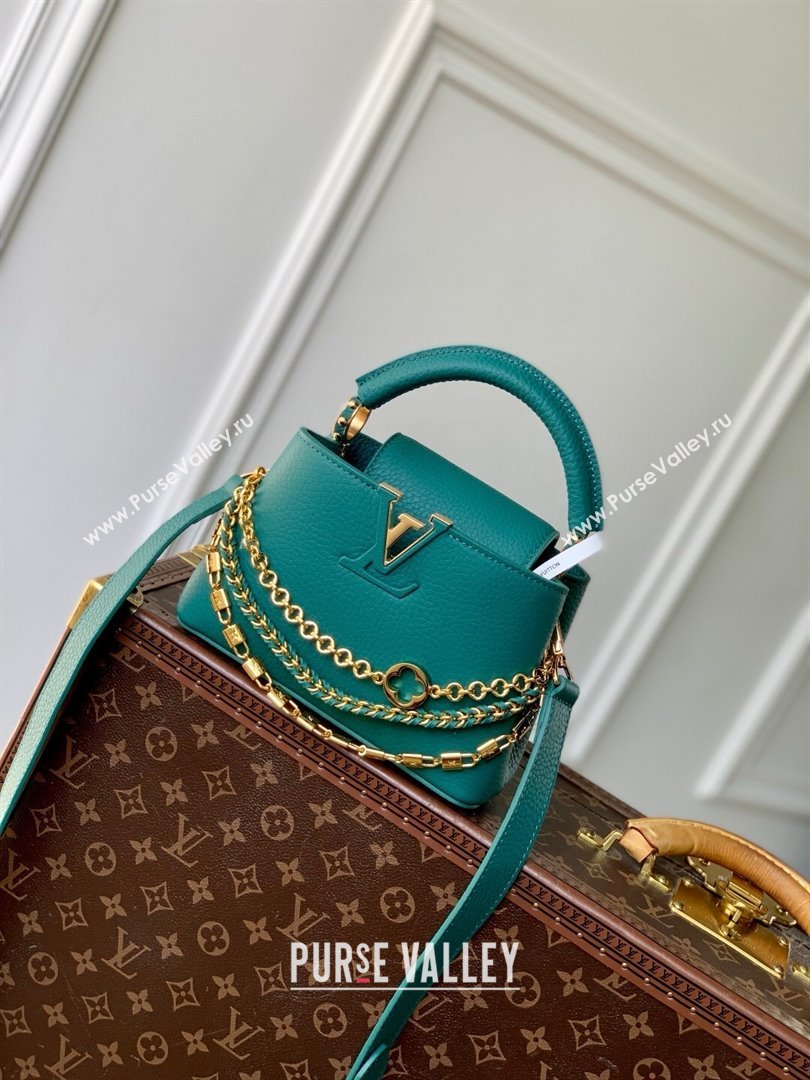 Louis Vuitton Capucines Mini Bag with Mother-of-pearl Hardware in Green Taurillon Leather M11342 2025 (K-25021420)