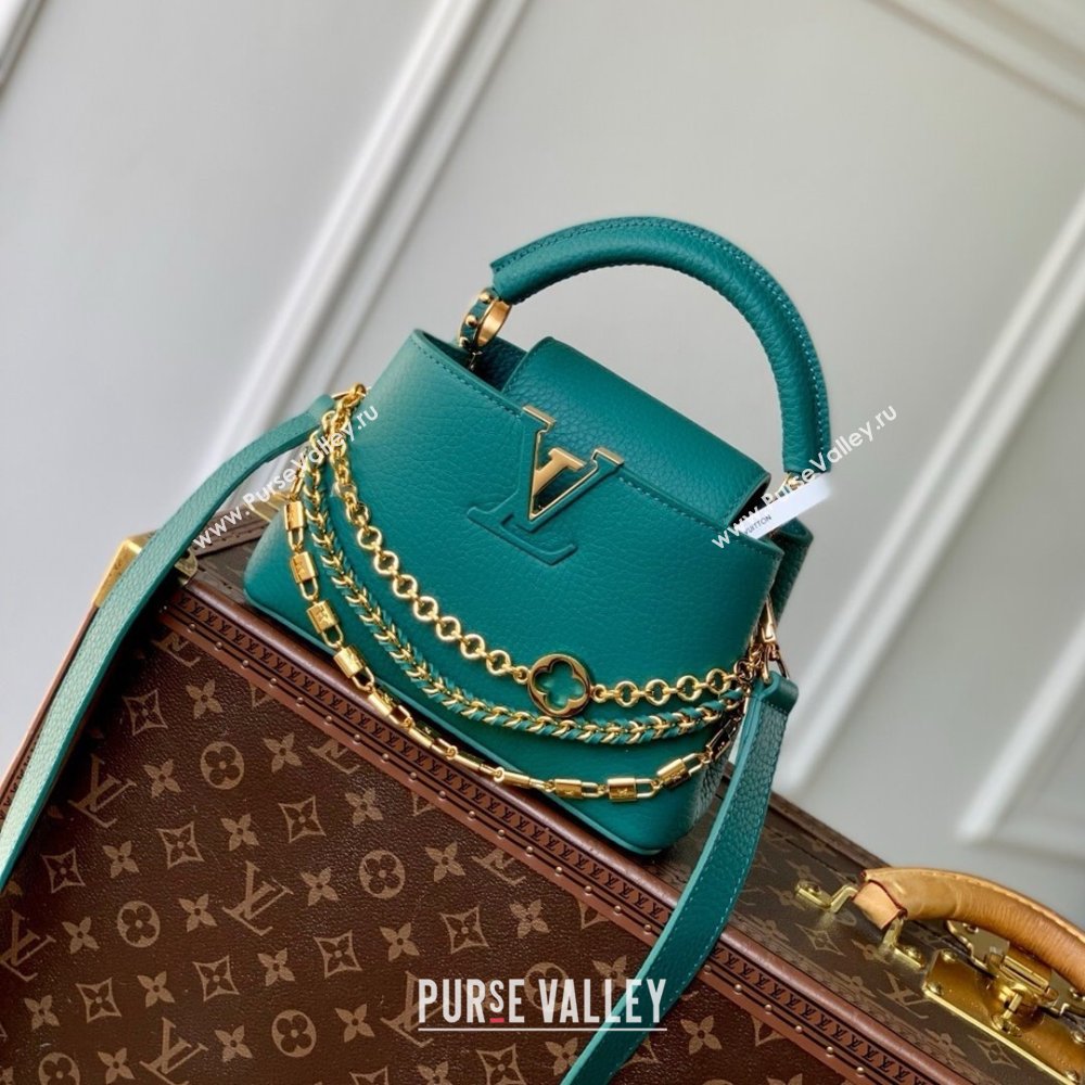 Louis Vuitton Capucines Mini Bag with Mother-of-pearl Hardware in Green Taurillon Leather M11342 2025 (K-25021420)