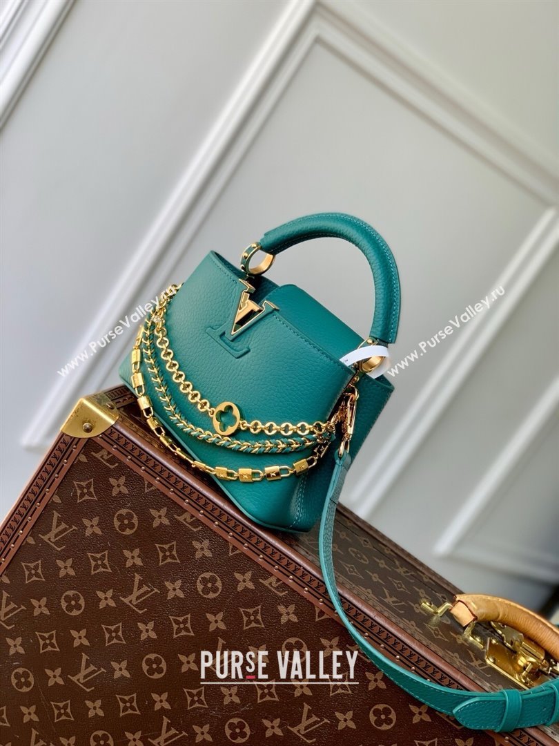Louis Vuitton Capucines Mini Bag with Mother-of-pearl Hardware in Green Taurillon Leather M11342 2025 (K-25021420)
