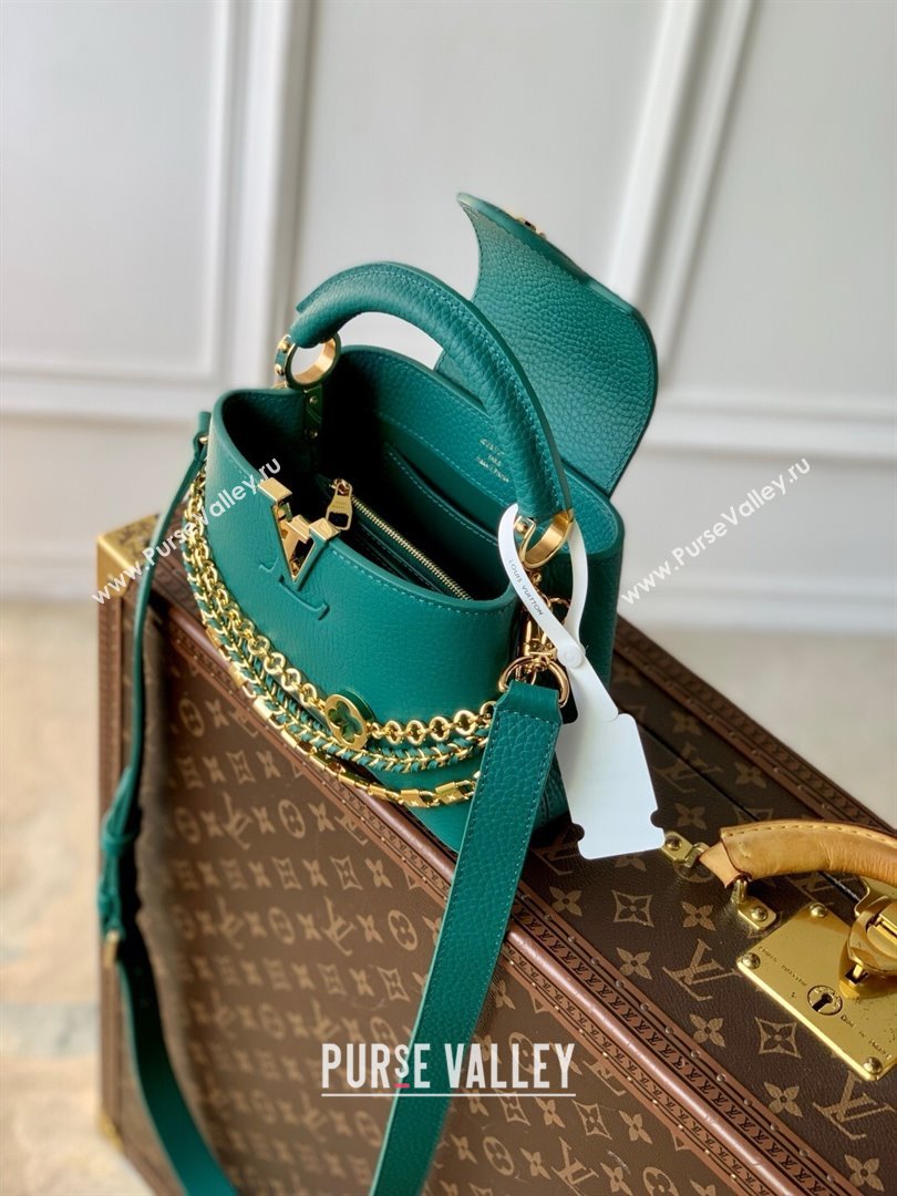 Louis Vuitton Capucines Mini Bag with Mother-of-pearl Hardware in Green Taurillon Leather M11342 2025 (K-25021420)