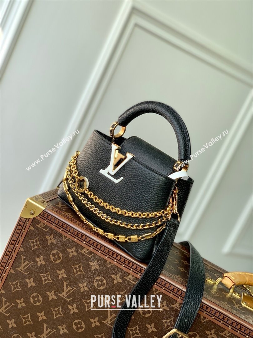 Louis Vuitton Capucines Mini Bag in Black Taurillon Leather with Chain M12345 2025 (K-25021418)
