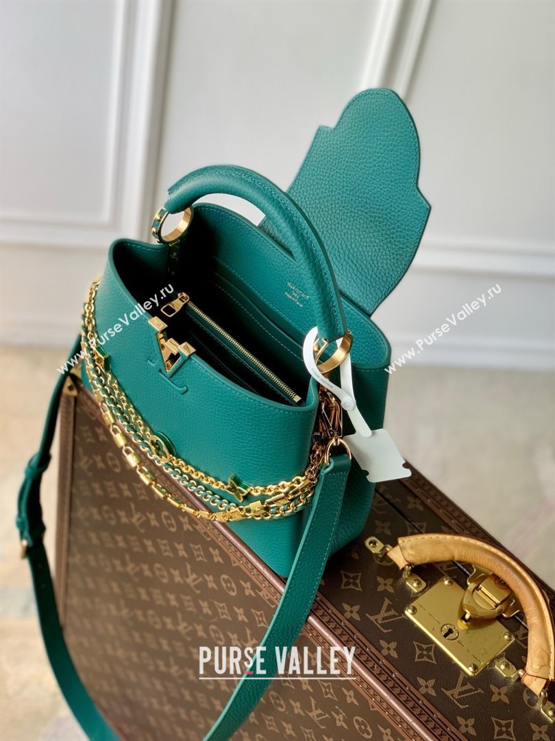 Louis Vuitton Capucines BB Bag with Mother-of-pearl Hardware in Green Taurillon Leather M11342 2025 (K-25021421)
