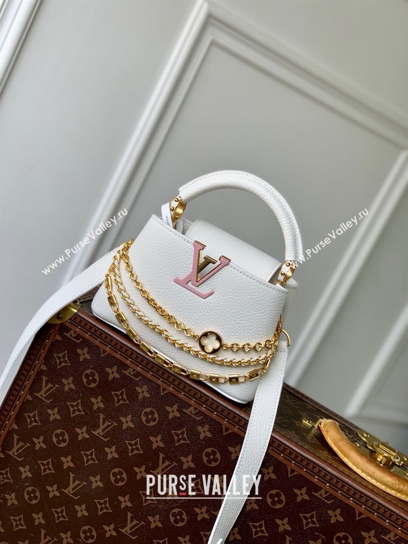 Louis Vuitton Capucines Mini Bag with Mother-of-pearl Hardware in White Taurillon Leather M11342 2025 (K-25021423)