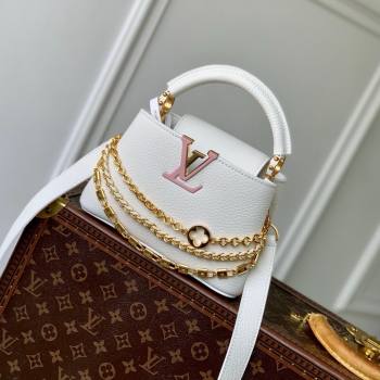 Louis Vuitton Capucines Mini Bag with Mother-of-pearl Hardware in White Taurillon Leather M11342 2025 (K-25021423)