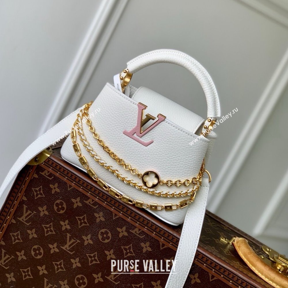Louis Vuitton Capucines Mini Bag with Mother-of-pearl Hardware in White Taurillon Leather M11342 2025 (K-25021423)