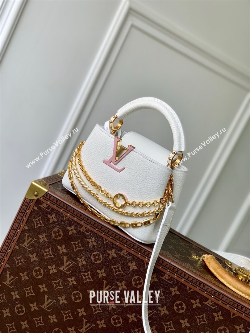 Louis Vuitton Capucines Mini Bag with Mother-of-pearl Hardware in White Taurillon Leather M11342 2025 (K-25021423)
