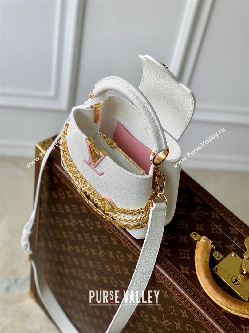 Louis Vuitton Capucines Mini Bag with Mother-of-pearl Hardware in White Taurillon Leather M11342 2025 (K-25021423)