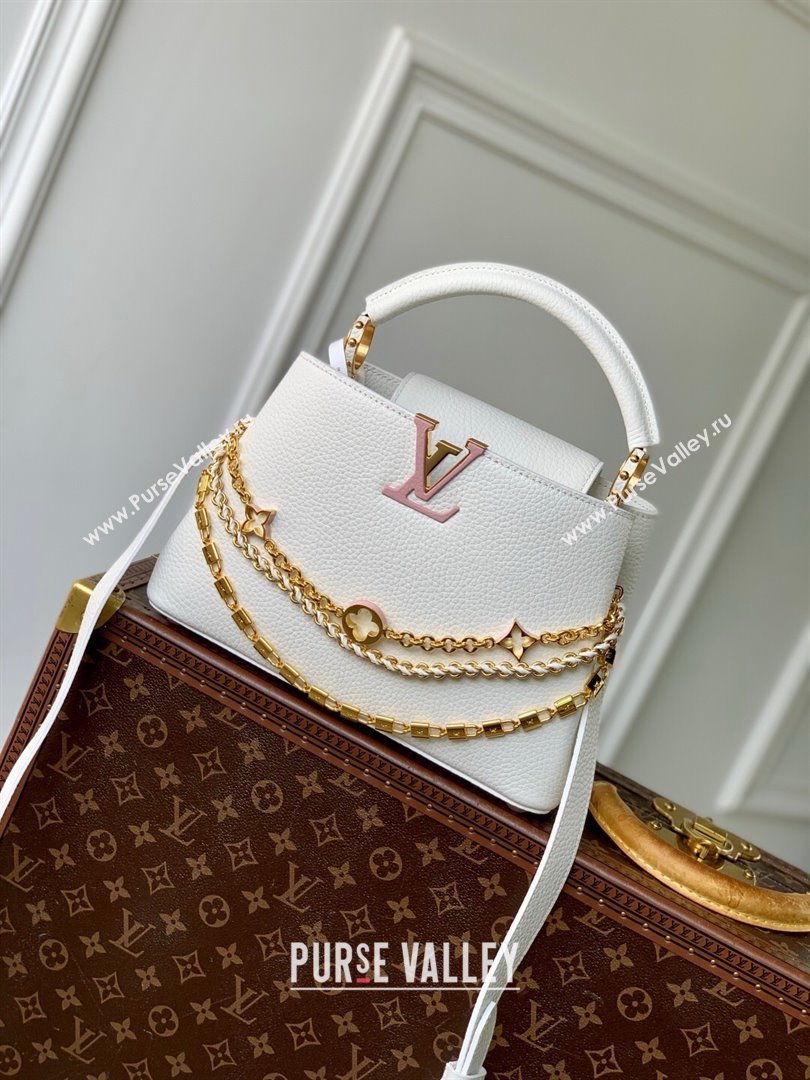 Louis Vuitton Capucines BB Bag with Mother-of-pearl Hardware in White Taurillon Leather M11342 2025 (K-25021424)
