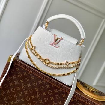Louis Vuitton Capucines BB Bag with Mother-of-pearl Hardware in White Taurillon Leather M11342 2025 (K-25021424)