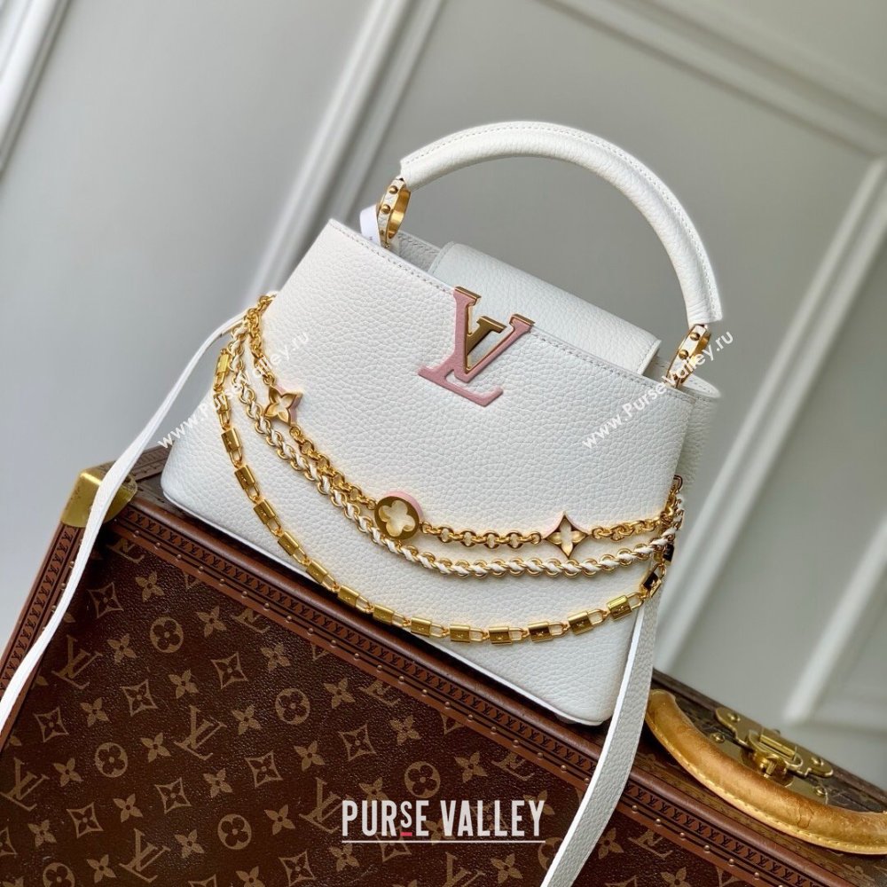 Louis Vuitton Capucines BB Bag with Mother-of-pearl Hardware in White Taurillon Leather M11342 2025 (K-25021424)