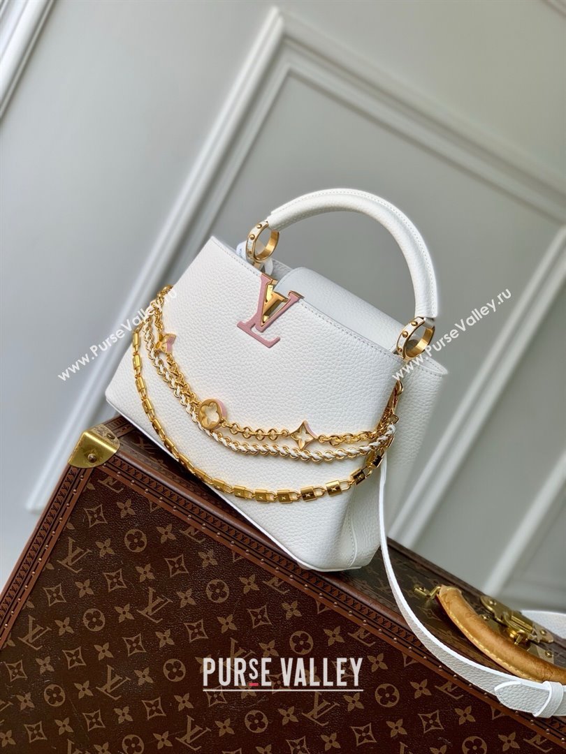 Louis Vuitton Capucines BB Bag with Mother-of-pearl Hardware in White Taurillon Leather M11342 2025 (K-25021424)